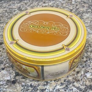 collectible vintage 1980 Chex Party Mix metal snack food container